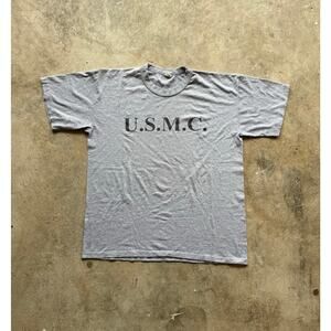 Vintage 80s/90s U.S.M.C. Marines Gray Spellout Tee Made in USA Tee Size XL